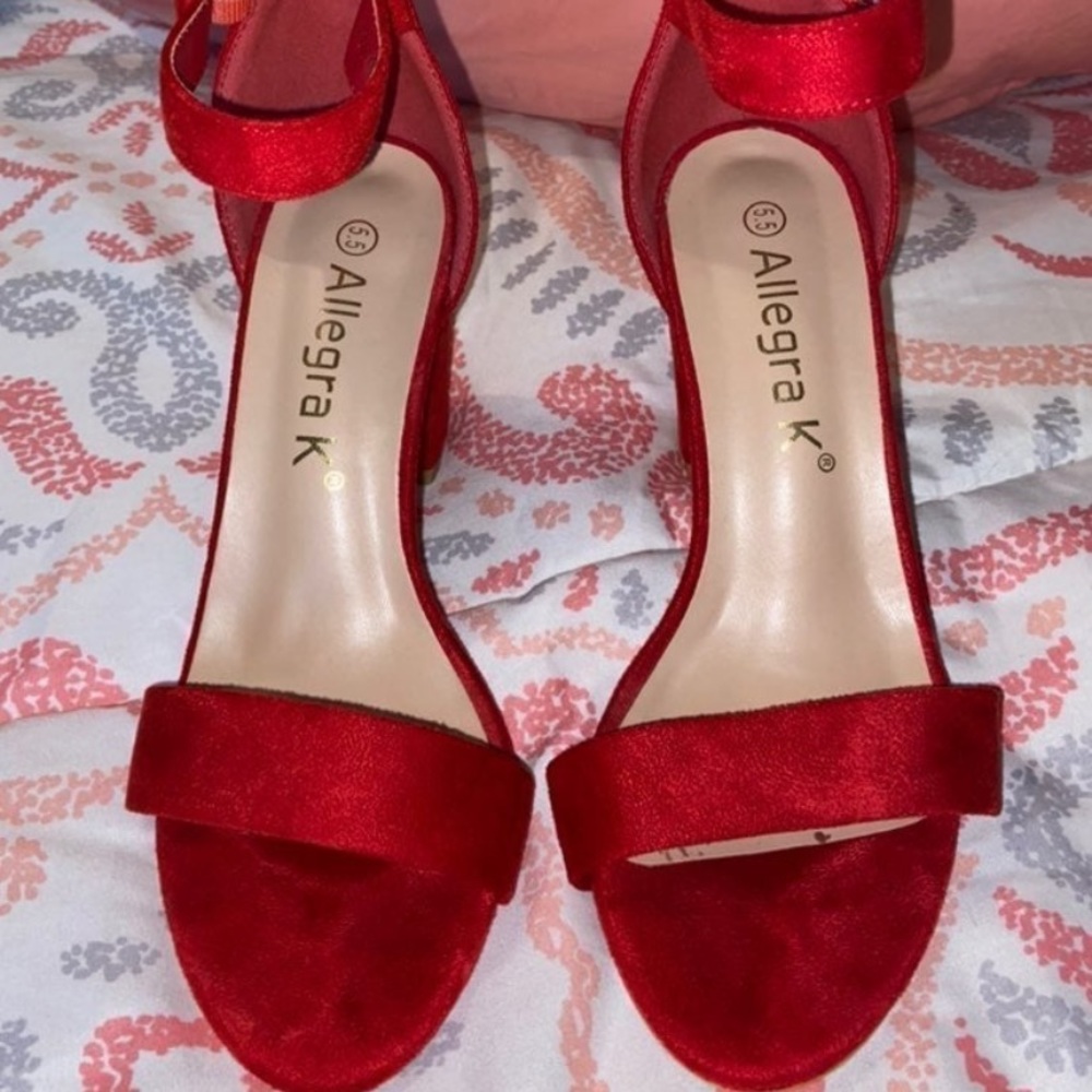 Red Velvet Open Toe Block Heel Ankle Strap Sandals